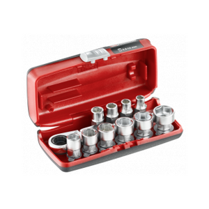 SET VAN 10 METRISCHE HEX DOPPEN 1/4" 6-KANT + RATEL