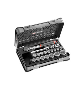 SET VAN 16 6-KANTDOPPEN 1/2" (10 TOT 32MM) + ACCESSOIRES