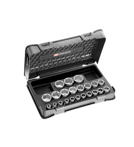 SET VAN 22 6-KANTDOPPEN 1/2" (8 TOT 32MM) + ACCESSOIRES