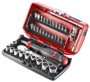 SET VAN 10 6-KANTDOPPEN 1/4" (7/8" TOT 9/16") + 21 BITS + ACCESSOIRES