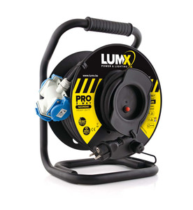 KABELHASPEL PROFESSIONEEL MET DRIEWEGSKOPPELSTEKKER - 25 M PRO - 2P + A