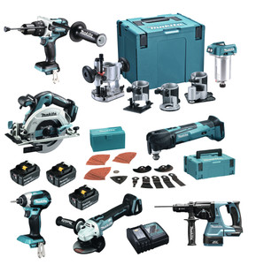 COMBOPACK LXT 18V: DHP481 + DTD153 + DHR243 + DGA506 + DHS680 + DTM51ZJX2 + DRT50ZJX3 + 3X BL1850B + 1X DC18RC + MAKPAC