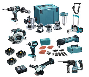 COMBOPACK LXT 18V: DHP481 + DTD153 + DHR243 + DGA506 + DHS680 + DTM51ZJX2 + DRT50ZJX3 + 3X BL1850B + 1X DC18RC + MAKPAC + TROLLEY
