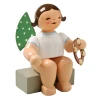 WENDT & KÜHN Brunette Angel Tambourine Figurine Sitting – Christmas Figurine