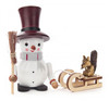 Snowman Figurine with Sled and Squirrel - 3.15 Inches Tall – Christmas ornament by Schneemannwelt Lorenz