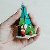 Child with Cat - Tree Shaped Wooden Ornament – side view of the Christmas ornament