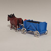 Horses Pulling Coal Blue Wagon - Wooden German Figurine – side view of the Christmas ornament
