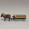 Horses Pulling Green Timber Wagon - Wooden German Figurine