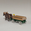 Horses Pulling Green Timber Wagon - Wooden German Figurine