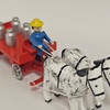 Horses Pulling Red Wagon Carrying Milk Cans - Wooden German Figurine – detail view of the Christmas ornament