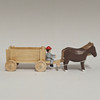 Horses Pulling Empty Wooden Cart - Natural Wooden German Figurine