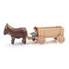 Horses Pulling Empty Wooden Cart - Natural Wooden German Figurine