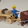 Horses Pulling Box and Barrel Cart - Natural Wooden German Figurine