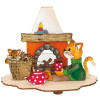 German DIY Candleholder KIT - Cats by a Fireplace - Unpainted – side view of the wooden candleholder