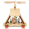 Bring the Christmas story to life with this handcrafted German Christmas Pyramid featuring the Holy Family, Three Wise Men, and shepherd. Hand-painted figures rotate beneath a golden star, powered by four pyramid candles.