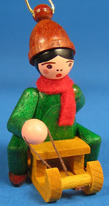 Holiday Sports Children German Ornament Sitting on Sled – alternate view of the Christmas ornament