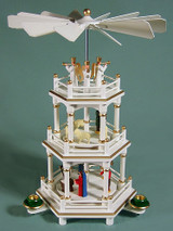 Christmas German Pyramid White Gold Carousel 3 Level – alternate view of the Christmas pyramid