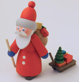 Wooden German Santa Handmade Figurine with Sled – alternate view of the Christmas ornament
