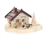 Forest Cabin with Lumberjack and Dog German Candleholder Smoker – German Christmas smoker by Romy Thiel