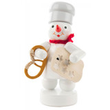 Snowman Baker Wooden Figurine Holding Pretzel – Christmas ornament by Ralf Zenker