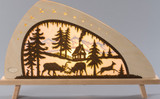 Deer Fighting Cabin Scene - German Arch Lamp - Schwibbogen – alternate view of the Christmas light arch