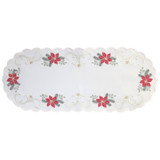 Winterstern Poinsettia Oval Table Runner | Off white with Red | 23x56 cm – German handcrafted gift by Funke Stickerei GmbH