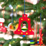 Red Bell Shaped Ornament - Snowman With Stars – alternate view of the Christmas ornament