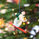Skiing Snowman Wooden Ornament – alternate view of the Christmas ornament