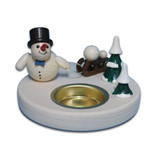 Skiing Snowman in Black Hat - Tealight Candleholder – wooden candleholder by Holzwaren Egermann