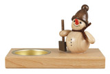 Snowman with Shovel Small Candle Holder – wooden candleholder by Holzwaren Egermann