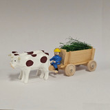 Oxen Pulling Feed Cart - Natural Wooden German Figurine – alternate view of the Christmas ornament