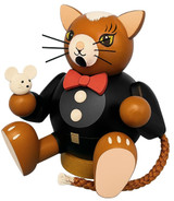 Cat Incense Smoker with Mouse – 13 cm Handcrafted Wooden Burner
