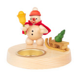 Snowman with Sled - Wooden Tealight Candle Holder – wooden candleholder by Ralf Zenker