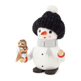 Wooden Snowman holding an Owl Figurine - 2.75 inches tall – Christmas ornament by Schneemannwelt Lorenz