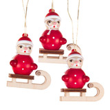 Three Tiny Santa on Sleigh - Wooden German Ornaments | 4cm