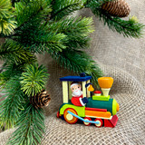 Santa in Train Wooden Ornament