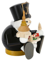 Richard Glässer Sitting Miner Incense Smoker with Seiffen Church – alternate view of the German Christmas smoker