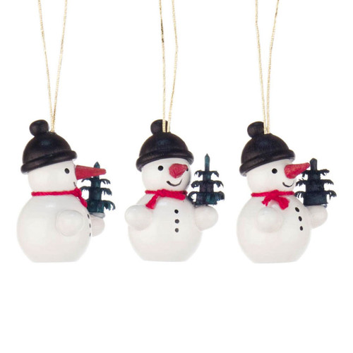 Three Tiny Snowmen Tree Wooden German Ornaments ORD199X409X8