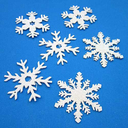 Six Snowflakes Glittering White German Ornaments – Christmas ornament by Uwe Biermann