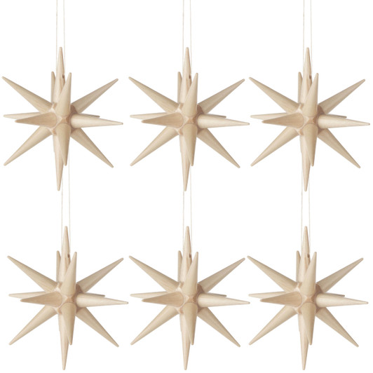 Six Natural Wood Pointy Stars German Ornaments ORD199X007N