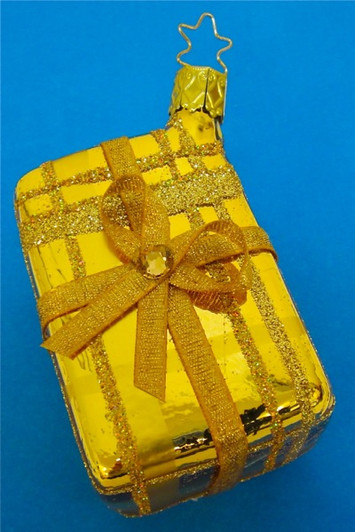 Gift Box Gold Glass Christmas German Ornament – Christmas ornament by Inge-Glas