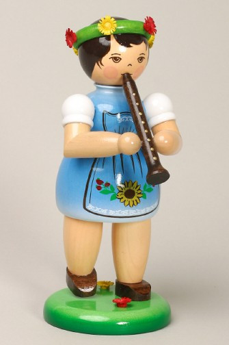 Blue Girl Playing Recorder German Figurine – Christmas ornament by Zeidler Holzkunst GmbH