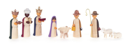 Wooden Nativity German Figurine 9 Piece Set Colorful – Christmas ornament