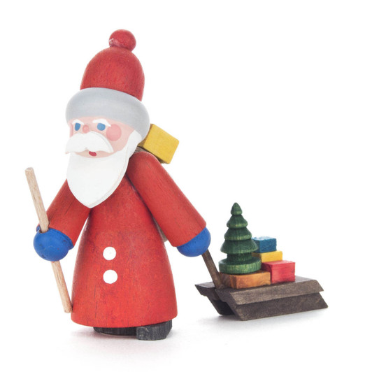 Wooden German Santa Handmade Figurine with Sled – Christmas ornament