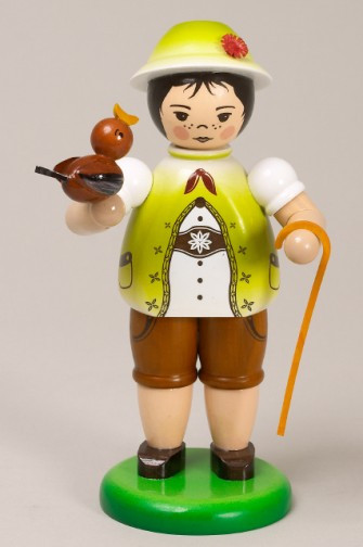 Boy With Bird Yellow German Figurine – Christmas ornament by Zeidler Holzkunst GmbH