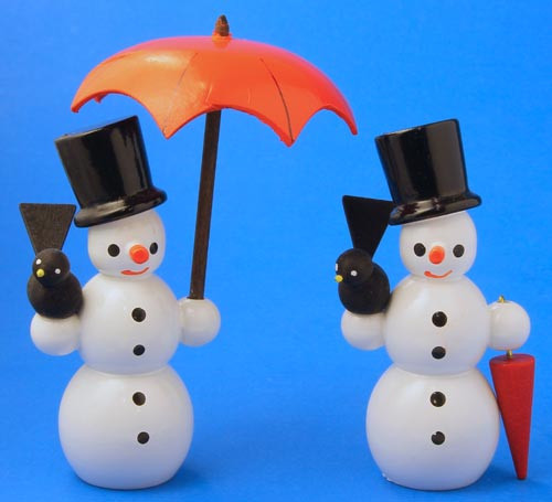 Wooden German Snowmen Set Two with Umbrella Figurines – Christmas ornament