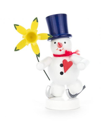 Wooden German Skating Snowman Figurine Flower 80mm – Christmas ornament