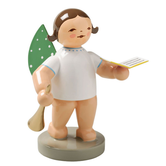 WENDT & KÜHN Brunette Angel Songbook Horn Figurine – Christmas ornament