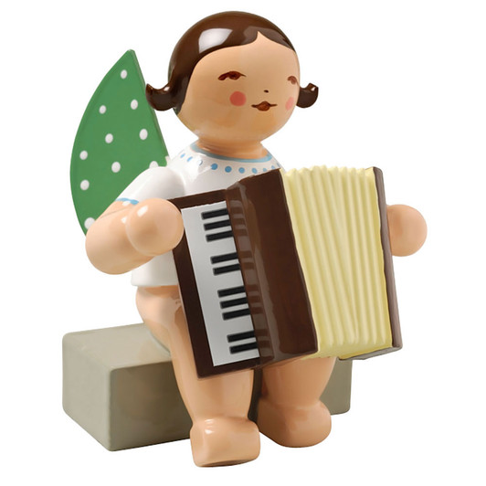 WENDT & KÜHN Brunette Angel Accordion Figurine Sitting – Christmas ornament