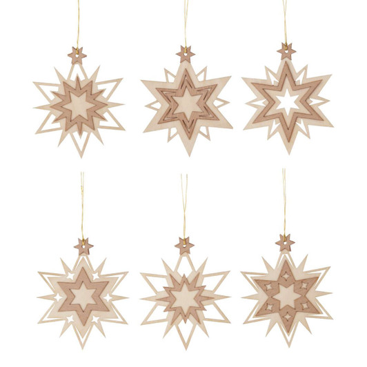 Six Snowflakes Wooden German Ornaments – Christmas ornament by Kuhnert